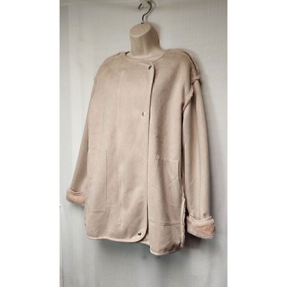 Ellison ELLA Faux Suede Fur lined Double Breasted Zip Coat Pink Size Large - Picture 5 of 8